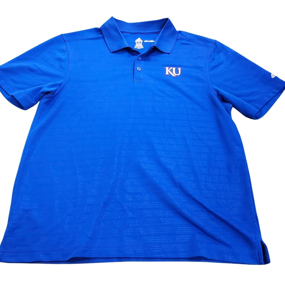 Adidas Climalite Kansas University KU Polo Shirt Mens Large Blue Short Sleeve